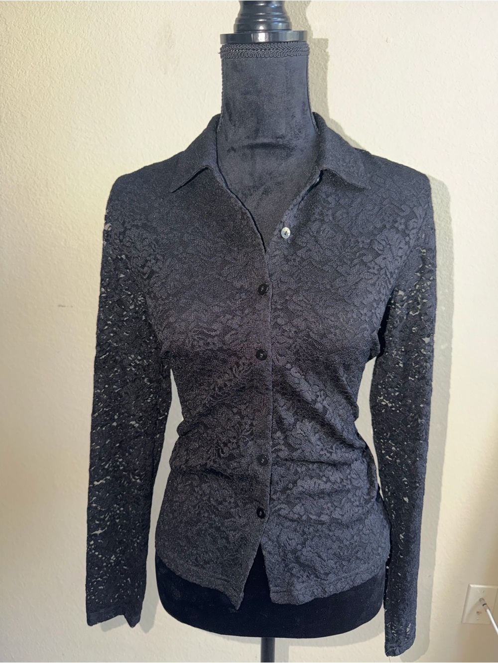 RAFAEL Black Lace Button-Down Shirt